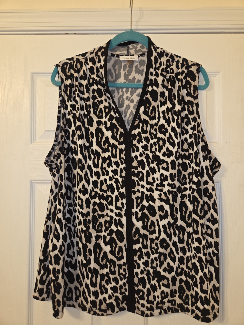 Calvin Klein Black and White Leopard Print Sleeveless Camisole